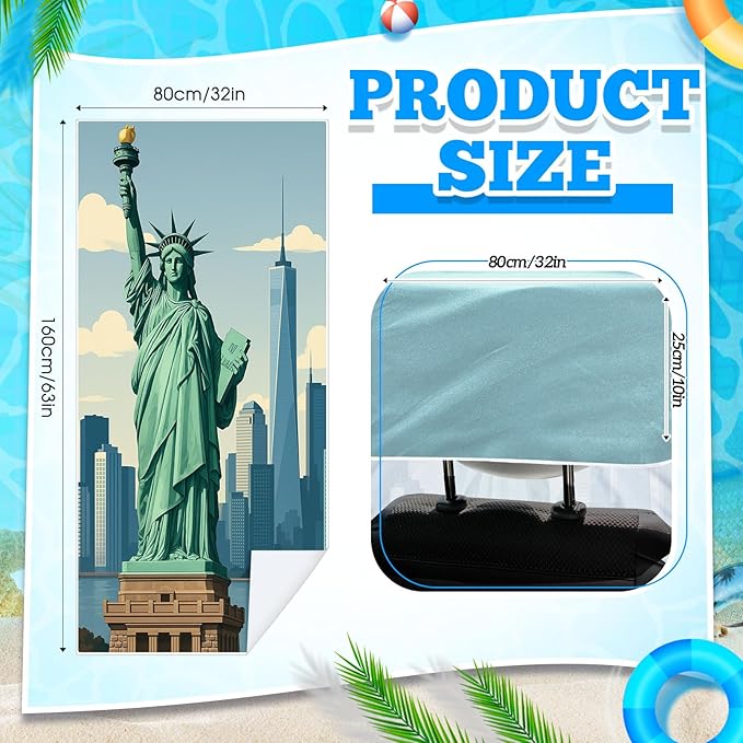 2 Pack Car Seat Towel Covers with Storage Bag 63 x 32 Inch Athletic Running Towel Seat Sweat Washable Non Slip Cover Gift for Car Outdoor Sport Activities (Statue of Liberty)
