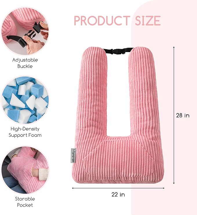 HIGOGOGO Washable Travel Pillow, Car Pillow for Kids & Adults, Travel Pillows with Removable Soft Cover and High-Support Foam, Fix Neck and Body Sitting/Sleeping on The Trip, Pink