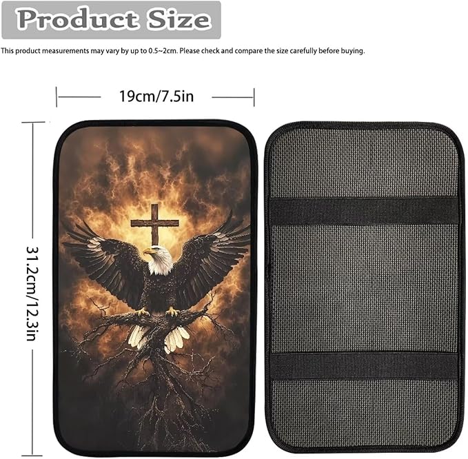 Suobstales Eagle Cross Fire Print Car Armrest Pad Soft Center Console Arm Rest Protector Cover Universal Car Interior Accessories Decoration