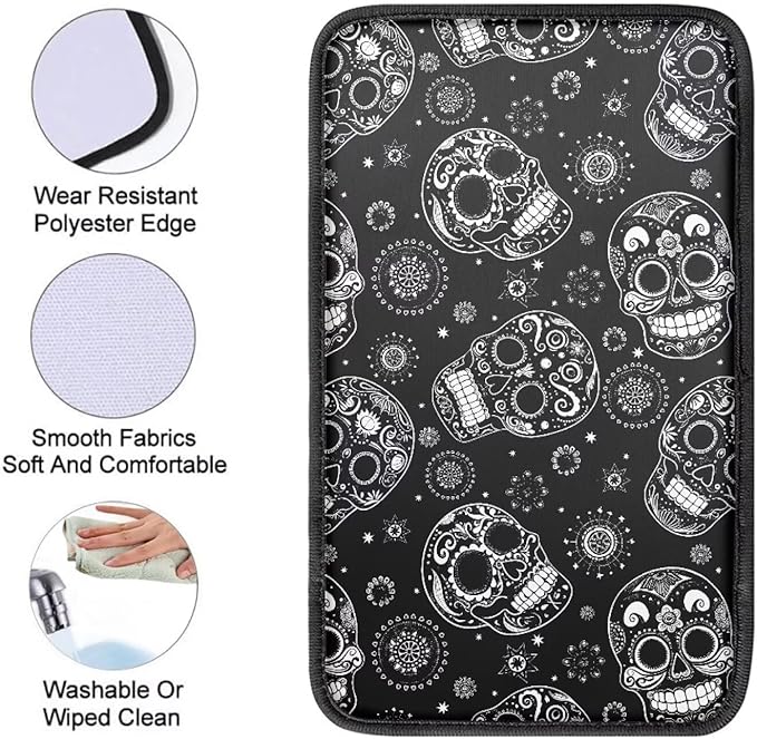 Dreaweet Halloween Center Console Cover for Car Hippie Skull Black Arm Rest Cover Pad Horror Car Accessories Decor Universal Armrest Cover for Cars Trucks SUV Sedan