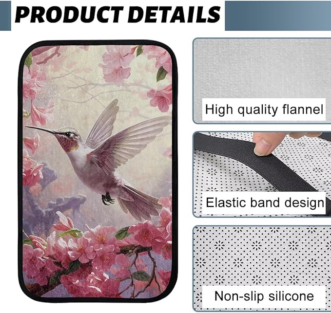 Cute Hummingbird Car Armrest Seat Box Cover Elastic Flannel Car Arm Rest Cushion Pad Scratch Resistant Middle Console Lid Protector Pad for Cars Trucks and SUVs