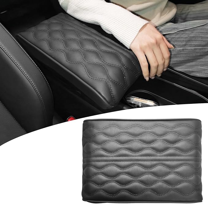 Center Console Heighten Cover Universal Leather Memory Foam Armrest Booster Cushion Car Interior Accessories Arm Rest Storage Box Protector for Cars, SUVs, Trucks (Black)