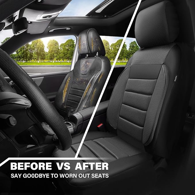 CAR PASS 3D Foam Leather Car Seat Covers Two Front Seats only, Air Mesh Thick Seat Covers, All Weather Car Seat Cover Comfort & Protection for Truck,SUV,Sedan,Van, Airbag Compatible (Charcoal Gray)
