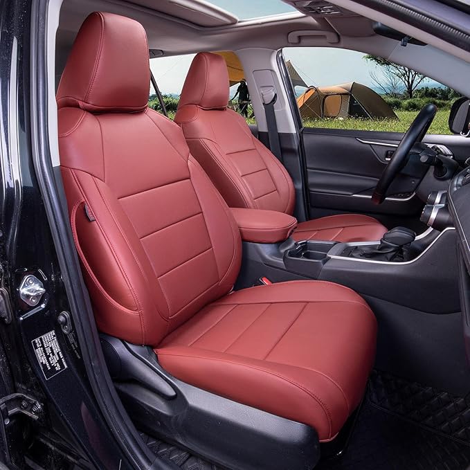 coverdream Rav4 Seat Covers Custom Fit for Toyota Rav4 2013-2018 LE SUV Seat Cushion,Fully Covered,Luxury Waterproof Leather Car Seat Protector,Armrest Cover Included (Full Set,Wine Red)