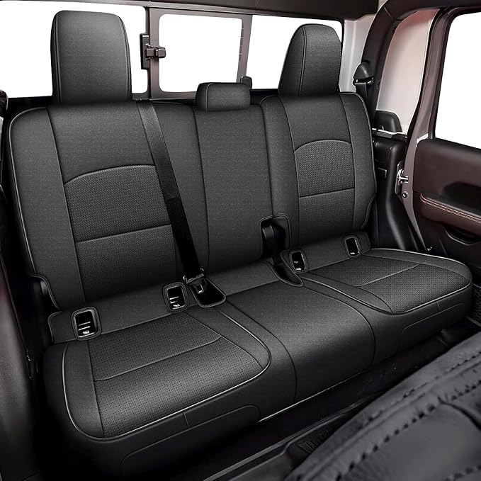 AOMSAZTO Custom Fit Seat Covers for Jeep Gladiator JT 2020 2021 2023 2024 2025 2026 Full Set Black Car Seat Protectors Premium Faux Leather Automobile Seat Seat Cover