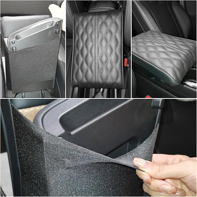 Center Console Heighten Cover Universal Leather Memory Foam Armrest Booster Cushion Car Interior Accessories Arm Rest Storage Box Protector for Cars, SUVs, Trucks (Black)