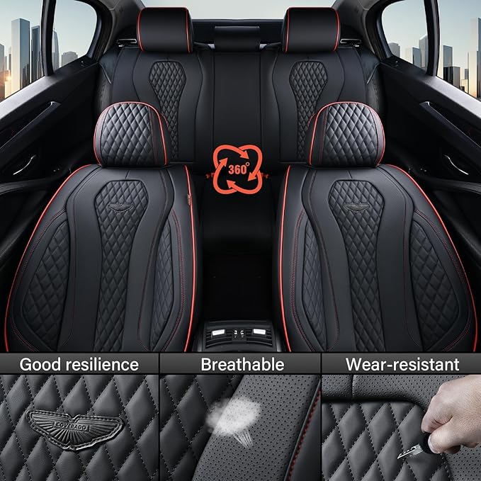 Coverado Automotive Seat Covers 5 Seats, Leather Seat Covers Fullset, Black Car Seat Covers, Luxury Car Seat Covers, Seat Cushion, Driver Seat Covers, Car Seat Protector Universal Fit Most Cars