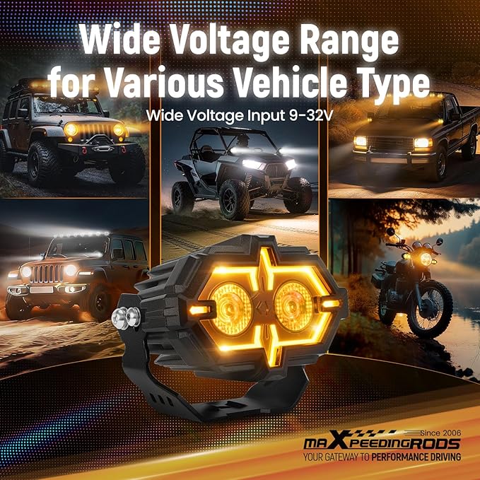 maXpeedingrods 108W 4.5 Inch LED Offroad Light Pod Combo Beam, Amber/White DRL & Multi-Mode Driving Lights,Waterproof with Heat Dissipation, Remote Control Plug and Play for Truck ATV Jeep Ford,Pair