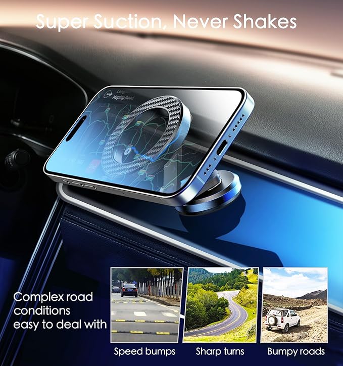 JUHOO Upgrade Phone Holder for car Magnetic rotatable and Retractable car Phone Holder Mount Dashboard Mount Fit for iPhone 15 14 13 12 Pro Max Plus Mini & All Smartphone