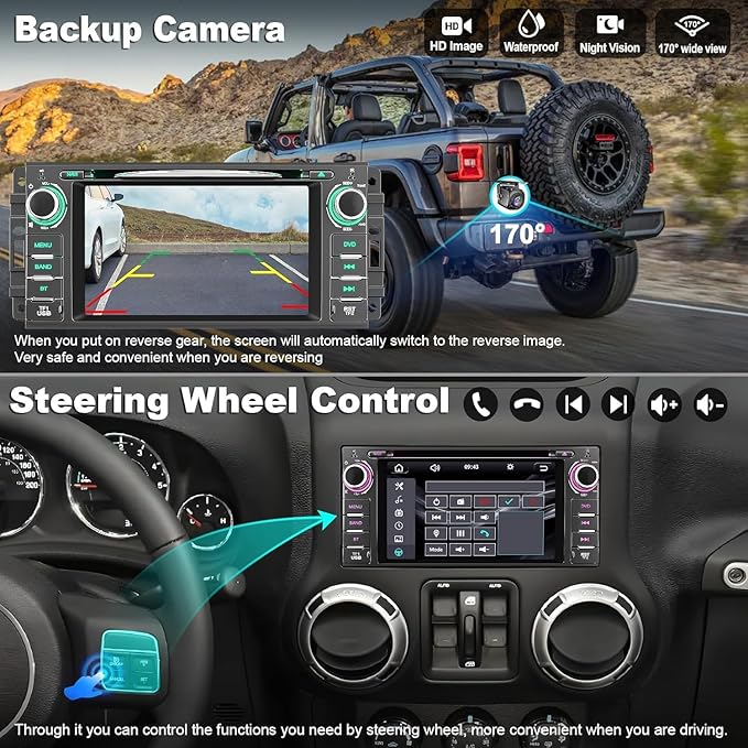 Car Radio Stereo with CD/DVD Player for Dodge RAM 1500 2500 3500 (2009-2012), for Jeep Wrangle/Unlimited (2007-2015),7 Inch Head Unit with CarPlay & Android Auto,Bluetooth & GPS Navigation