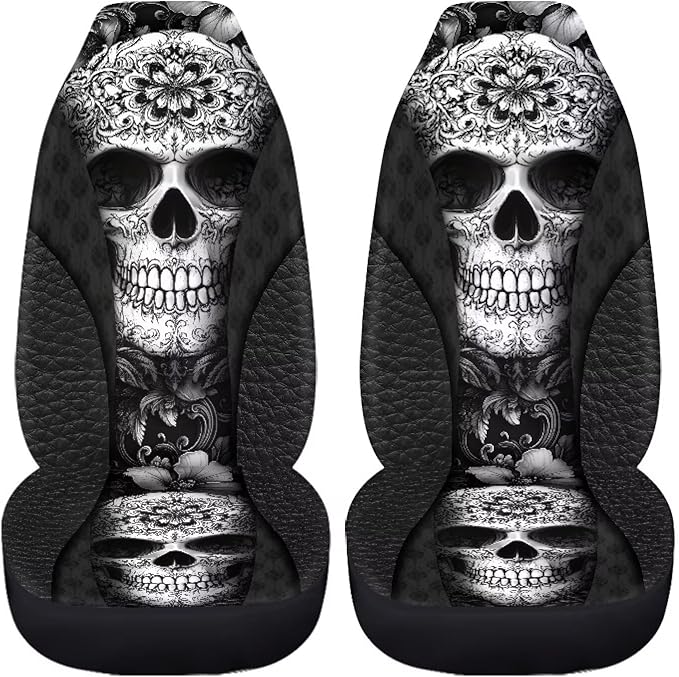 Sugar Skull Car Seat Cover Anti-Slip Back Fabric Soft Automobile Front Seat Covers Easy to Install All-Season Protection Universal Vehicle Accessories