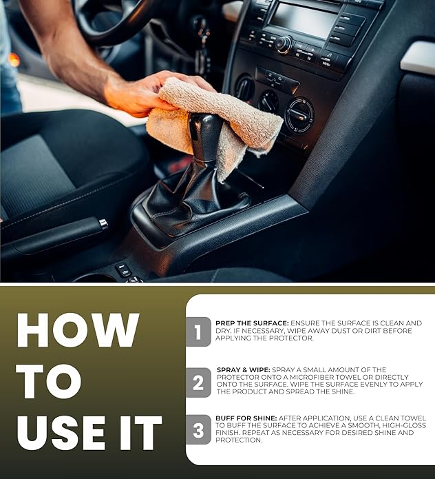 Supreme Shine Auto Surface Protector Spray 16 oz Bundle with Microfiber Cloth - High-Gloss Car Shine - UV Protection for Vinyl, Rubber & Plastic - Car Interior Detailer Spray Protectant - (2 Items)