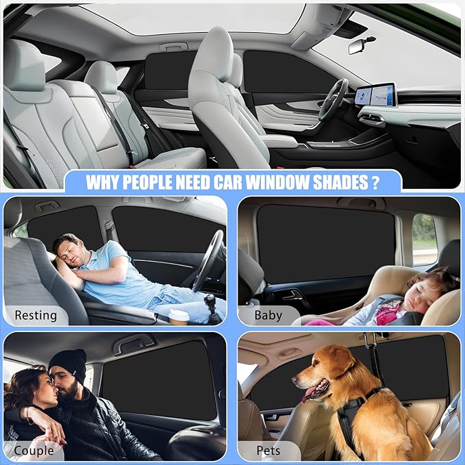 Zatooto Car Window Sun Shade - Blackout Shade for Side Windows, Protects Privacy, Reflects Sunlight, Reversible, Universal Fit, Silver