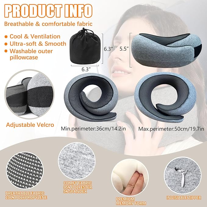Travel Pillows for Airplanes, Travel Neck Pillow Travel Pillow, Neck Pillow Airplane Memory Foam Travel Pillow 360 Degree Support Portable Pillows for Airplanes Offices and Cars