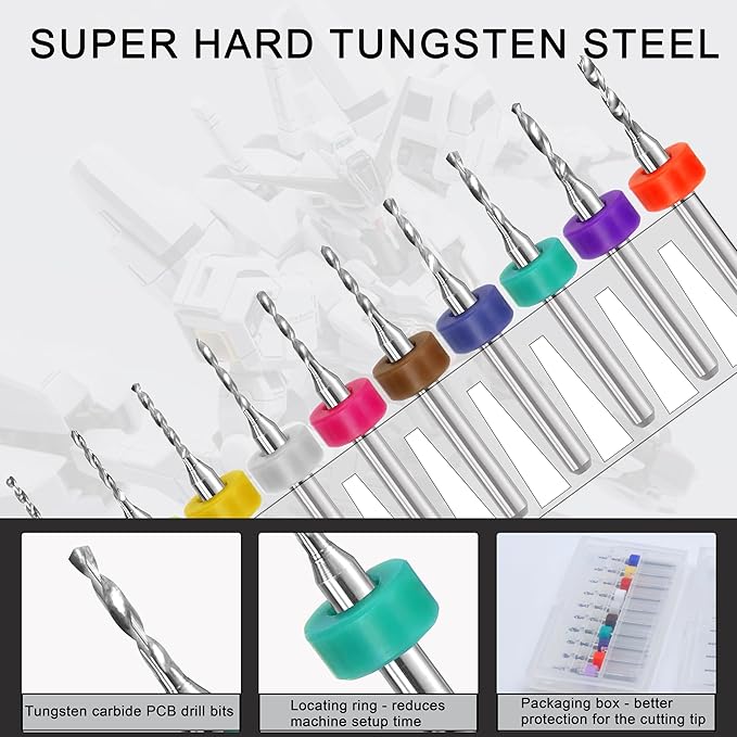 Micro Drill Bit Set, 10pcs Tungsten Drill Bits (1.1-2.0mm) for Jewelry, Models, Crafts, PCB, Hobby & Small Drilling Projects