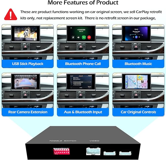Wireless CarPlay Android Auto Mirroring Upgrade Retrofit Kit, USB Stick Playback, Compatible with Audi A6 A7 C7 2012-2015 with MMI 3G+ Version