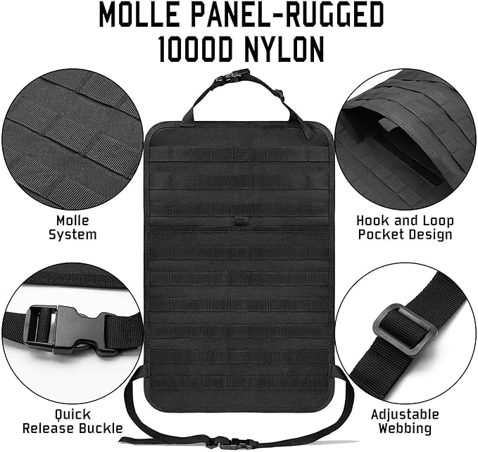 Molle Seat Back Organizer, Tactical Seat Covers with Pouches, Molle Tactical Vehicle Organizers Panel Car Seat Covers Protector for Truck