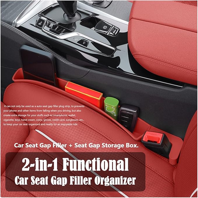 Car Side Seat Gap Filler Organizer, Auto Seat Storage Box for Cars & Trucks (2 Pack), Universal Car Accessories to Fill Console & Seat Gap Space, Red