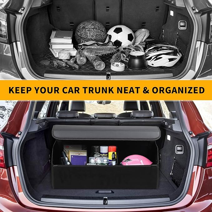 AUTOARK Leather Car Trunk Organizer,Durable Collapsible Adjustable Compartments Cargo Storage,Extra Large Capacity,AK-151