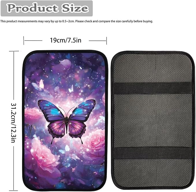 Suobstales Galaxy Butterfly Rose Flower Print Car Armrest Pad Soft Center Console Arm Rest Protector Cover Universal Car Interior Accessories Decoration