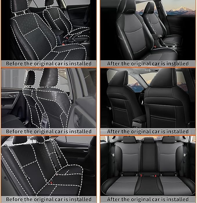 AOMSAZTO Custom Fit for Toyota Corolla Cross Hybrid 2023 2024 2025 Faux Leather Car Seat Covers Full Set Compatible Airbag Corolla Cross Hybrid S,SE,XSE Seat Protector Sedan Black+Grey