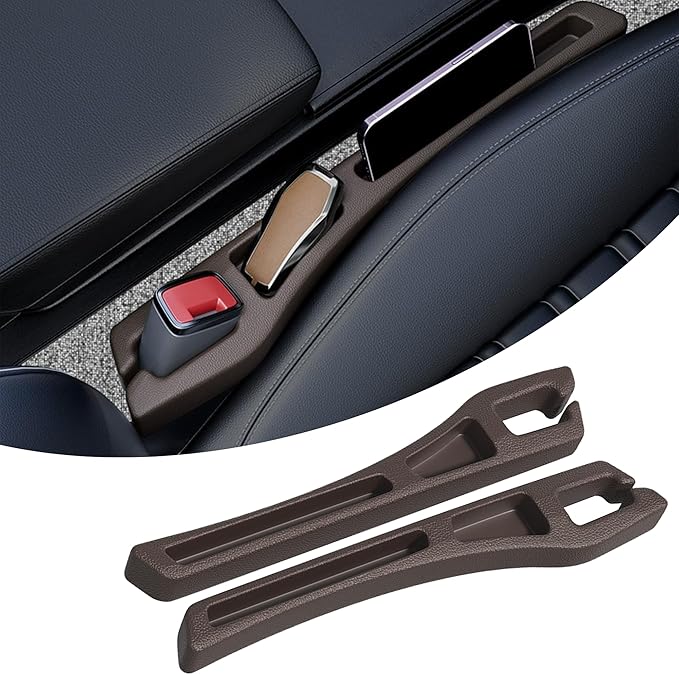 2PCS Car Seat Gap Filler Organizer, Multifunctional Car Gap Filler with Fill and Storage Function for Storing Phones Keys Cards, Universal No Drop Seat Guard for Cars (Brown)