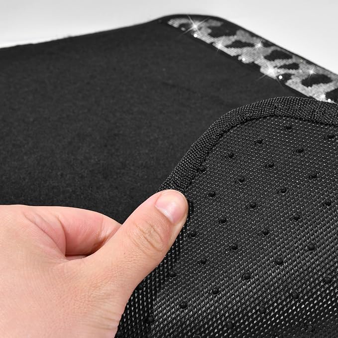 CAR PASS Bling Cow Car Mats Rhinestones Diamond Waterproof Floor Mat Crystal Sparkly Shining Glitter Carpet Anti-Slip PVC Heel Pad, Universal Fit Automotive SUV,Sedan,4pcs Girly Women, Cow Diamond