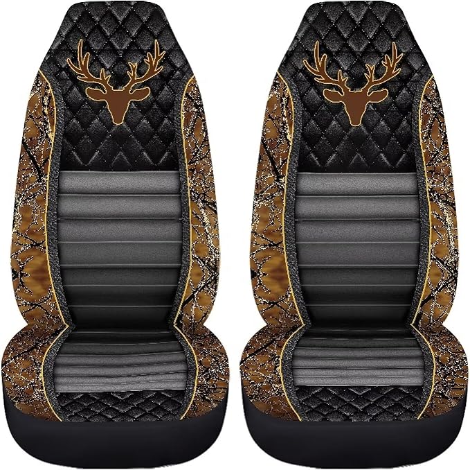 Car Front Seat Covers Easy to Install Deer Waistline Print Car Seat Covers Front Seats Only Stretch Polyester Fabric Cover Auto Interior Automotive Universal Fit for Most Cars Women Men