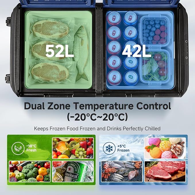 BODEGACOOLER 100QT Portable Car Refrigerator Freezer with Wheels, 12V Fridge Freezer, Electric Cooler for Car, -20℃ Car Freezer, 12 Volt Refrigerator Portable for Camping, RV, Travel, IPX4, Quiet