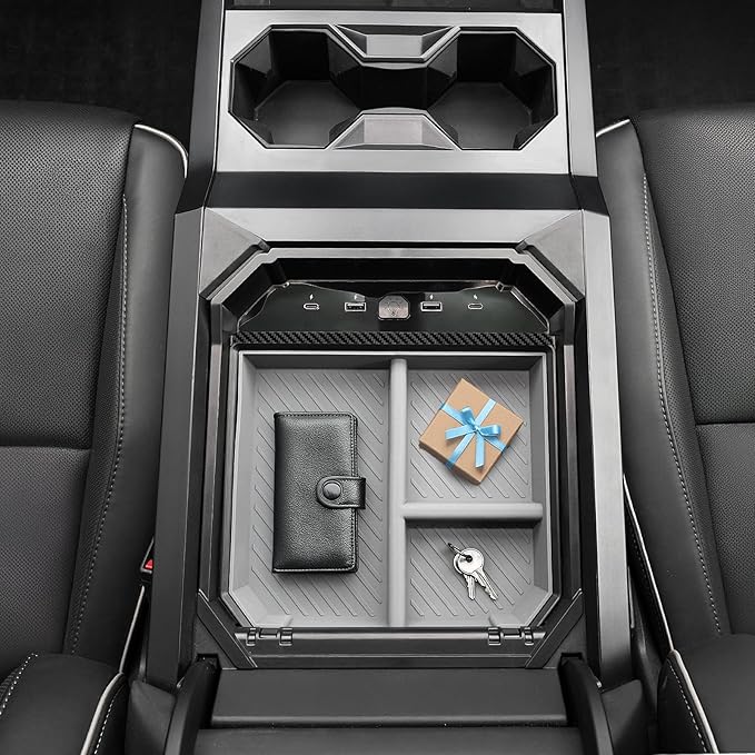 Center Console Organizer Tray Compatible with Tesla Cybertruck 2025 2026 2024,Armrest Storage Tray with USB Expansion Docks for Cybertruck Accessories
