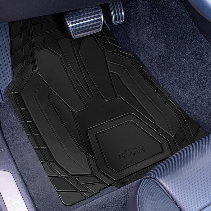 FH Group Heavy-Duty Rubber Floor Mats for Cars, Universal Fit Full Set, Climaproof, Trimmable, Stripe Design, Black - for Most Sedan, SUV, Truck