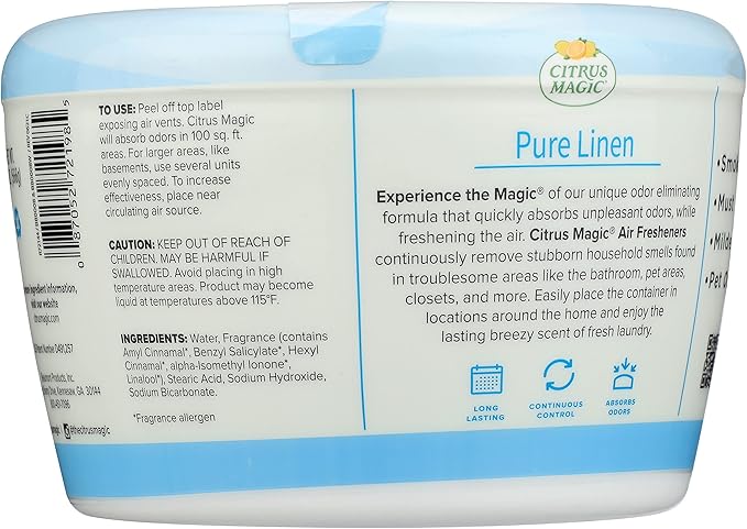 Citrus Magic Odor Absorbing Solid Air Freshener, Pure Linen, 20-Ounce, Pack of 2