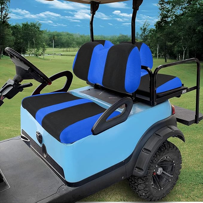 Golf Cart Front with Back Seat Cover Set for Club Car Precedent 4 Passenger Models Bench Seat Covers Kit Breathable Washable Polyester Mesh Cloth Blue