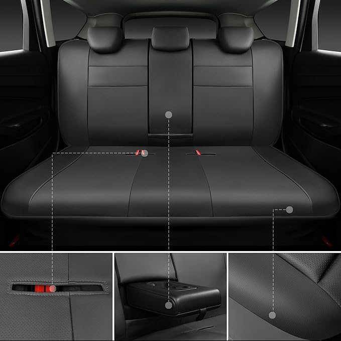 CAR PASS Leather Seat Covers Full Set Universal Water Resistant 3D Foam Back Support, Luxury Comfort Automotive 5 Seat Covers All Season Fit for SUV,Sedan,Van, Airbag Compatible Elegance (Gray)