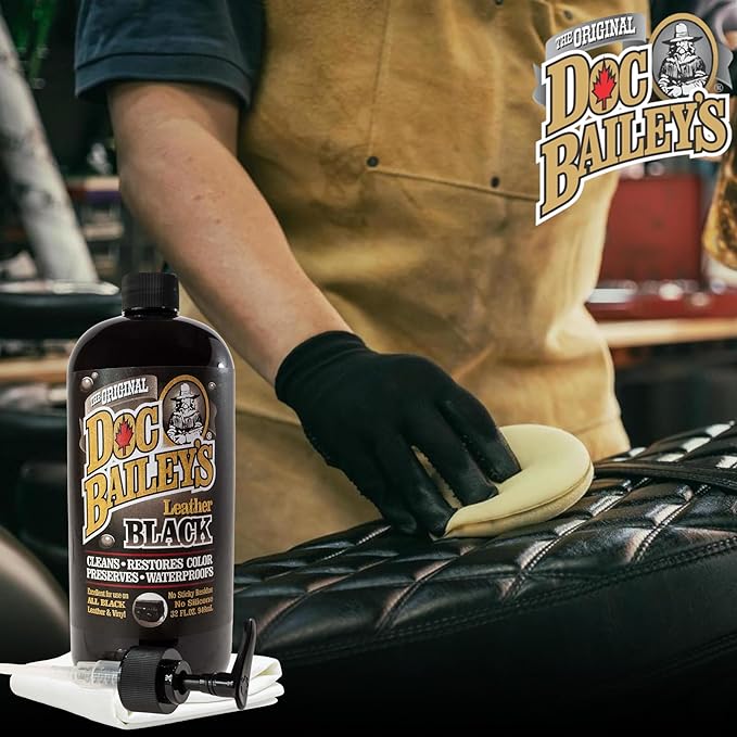 Doc Baileys Leather Black Care -Premium Quality All In One Leather Cleaner, Conditioner, Waterproofer & Protectant - For your Car, Bike, Horse Tack, Home Decor and Other Leather Needs 32oz Bottle