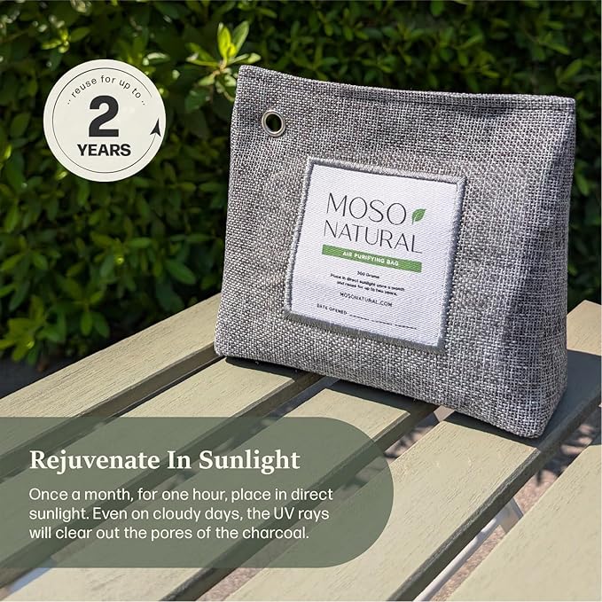 Moso Natural Air Purifying Bag 300g (10.58oz) Premium Bamboo Charcoal Odor Absorber for Home & Pet, Closet Odor Eliminator & Small Room Deodorizer, Unscented Charcoal Bags Last 2 Years (2 Pack)
