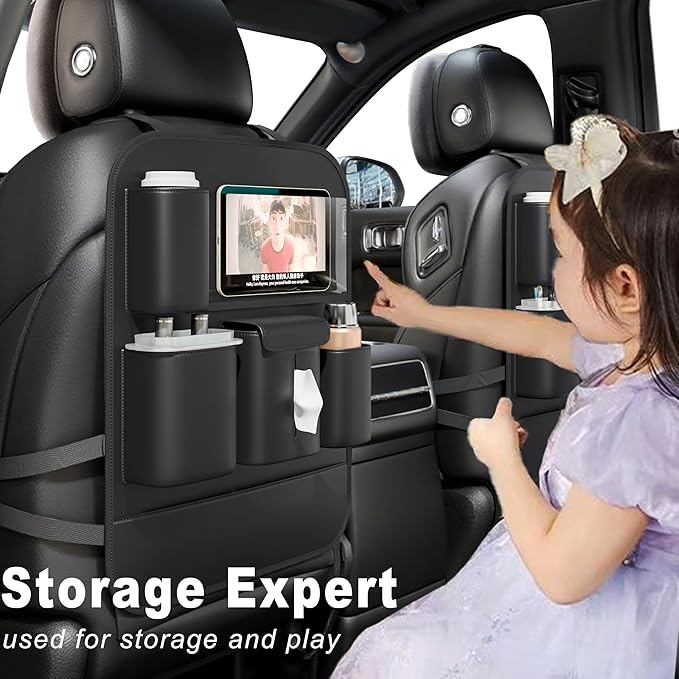 GMQ Backseat Car Organizer with Touch Screen,Protectors Kick Mats Travel Accessories for Kids,Multifunctional Seat Back Organizer Car Travel Organizer Accessories (Black, 2PCS)