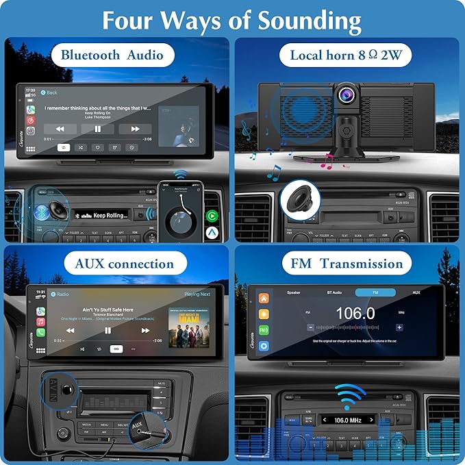 Carpuride 4K W903 Portable Wireless Carplay & Android Auto with Dash Cam - 9.3" HD IPS Screen, 4K Front Camera, Loop Recording, Bluetooth, Mirror Link, GPS, Siri, Dashboard Mounted