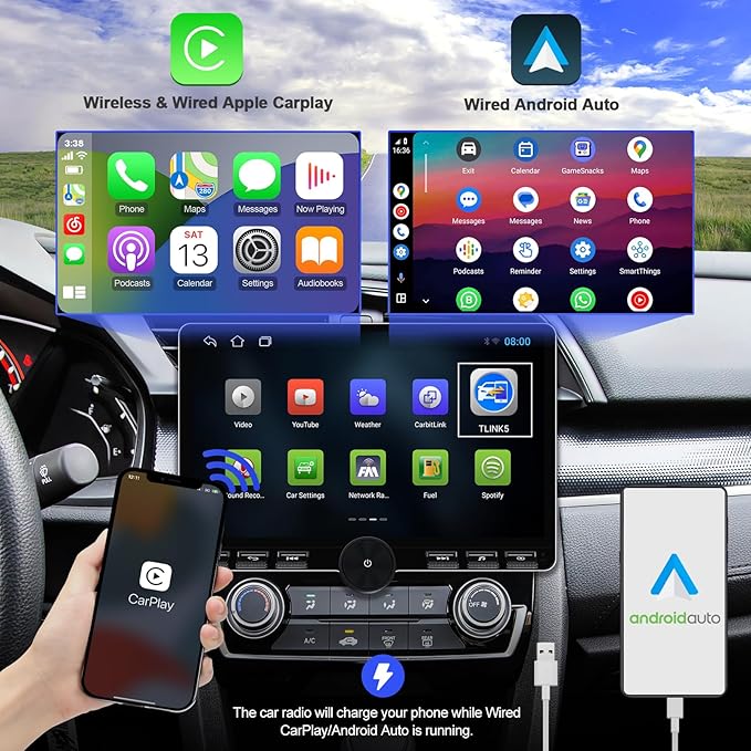 2+32G Android 14 Double Din Car Stereo for Honda Civic 2016-2020 with 10.1 Inch Touchscreen Radio Built-in Wireless Carplay/Android Auto/GPS/Bluetooth/FM/AUX-in/Steering Wheel Controls/Backup Camera