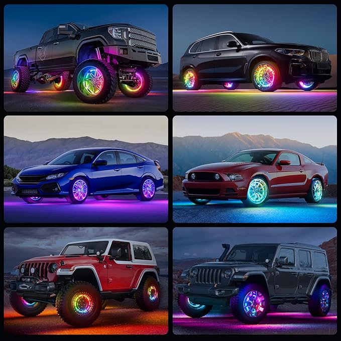 Ehaho 15.5" Double Row Wheel Lights, Brighter RGB Dream Chasing LED Rim Lights with App & Remote Control, Music Wheel Ring Light with Turn & Braking Signal Compatible with Various Trucks SUV Car（4PCS）