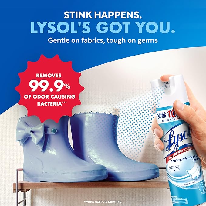 Lysol Disinfectant Spray, Sanitizing and Antibacterial Spray, For Disinfecting and Deodorizing, Mango & Hibiscus and Crisp Linen, 19 Fl. Oz (Pack of 4)