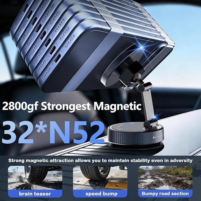 for MagSafe Car Mount Charger, 15W Wireless Car Charger Mount, Vacuum Suction Cup Magnetic Car Phone Holder for iPhone & Android, 360° Adjustable Car Phone Mount for Dashboard & Windshield