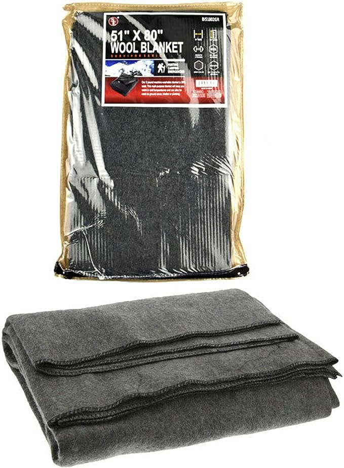 1 Wool Blanket Outdoor Cover Military Camping Survival Warm 51"x80" 2lbs Large Outdoors Camping Stadium Blanket Picnics Travel Moving Survival Kit Camp Sleeping Outdoor Furniture Blanket Car Home