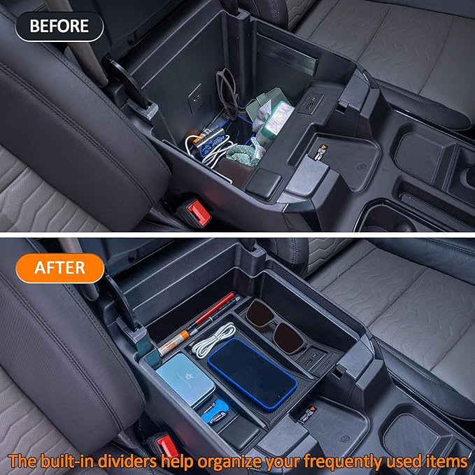 TOPINSTALL 22-26 Full Size Tray 2-Lay Space Compatible with 2022-2026 Refreshed Silverado/Sierra 1500 and 2024-2026 Chevy Silverado/GMC Sierra 2500HD 3500HD Use with OEM Organizer (Bucket Seats ONLY)
