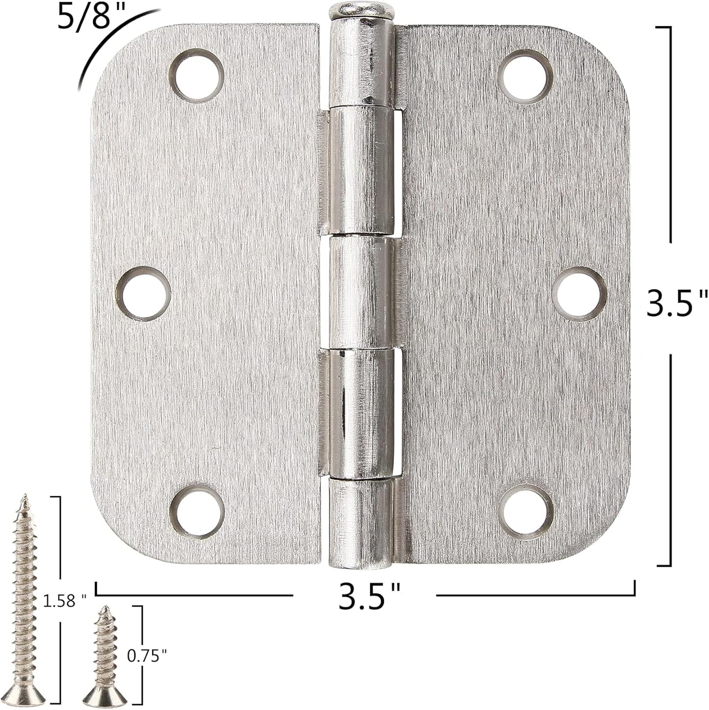 30 Pack Satin Nickle Door Hinges Brushed 3.5 Inch Interior Rounded 5/8" Radius 3-1/2" Flat Iron Hinge Hardware House Bifold Table Farmhouse Bedroom Office Living Room Decor 3½" Accessories for Doors