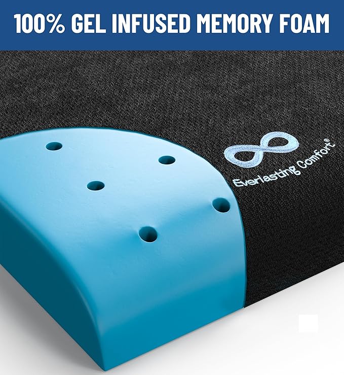 Everlasting Comfort Ventilated Wheelchair Cushions for Pressure Relief - Gel Memory Foam Wheel Chair Seat Cushion Pad for Seniors and Adults & Pain Relief - Soft Non-Slip Cover - Office Accessories