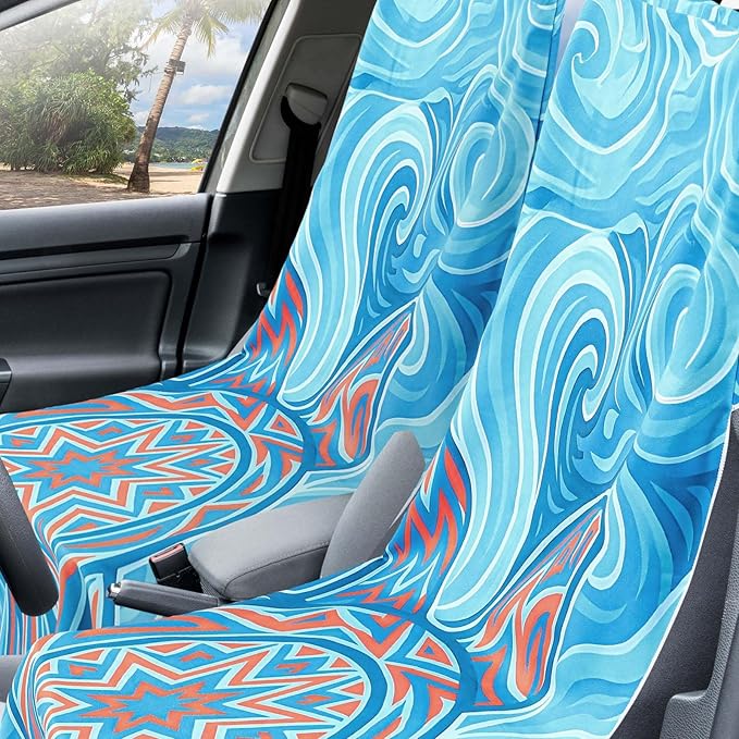 2 Pack Car Seat Towel Covers with Storage Bag 63 x 32 Inch Athletic Running Towel Seat Sweat Washable Non Slip Cover Gift for Car Outdoor Sport Activities (Colorful Sea Turtle)