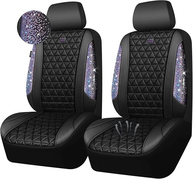CAR PASS Bling Diamond Air Mesh Seat Cover Front Seats,Leather Seat Covers for Car Shining Glitter Sparkly,Automotive seat covers Universal Fit SUV Truck Cute Women Girl,Bedazzed Iridescent Rhinestone