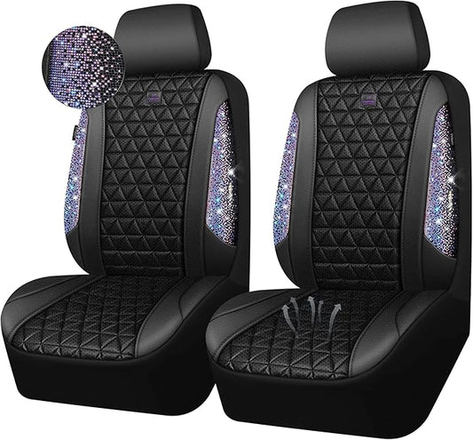 CAR PASS Bling Diamond Air Mesh Seat Cover Front Seats,Leather Seat Covers for Car Shining Glitter Sparkly,Automotive seat covers Universal Fit SUV Truck Cute Women Girl,Bedazzed Iridescent Rhinestone