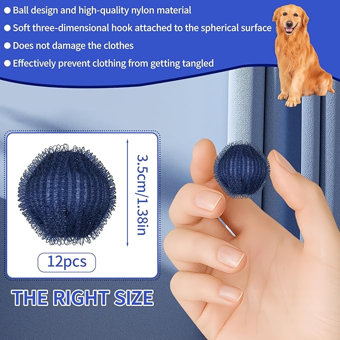 Pet Hair Remover for Laundry(12 PCS) - Washing Machine Hair Collector & Pet Hair Removal Tool, Cat Dog Hair Collector for Washer, Reusable Lint Trap for Front Load & Top Load Washers (Dark Blue) (12)